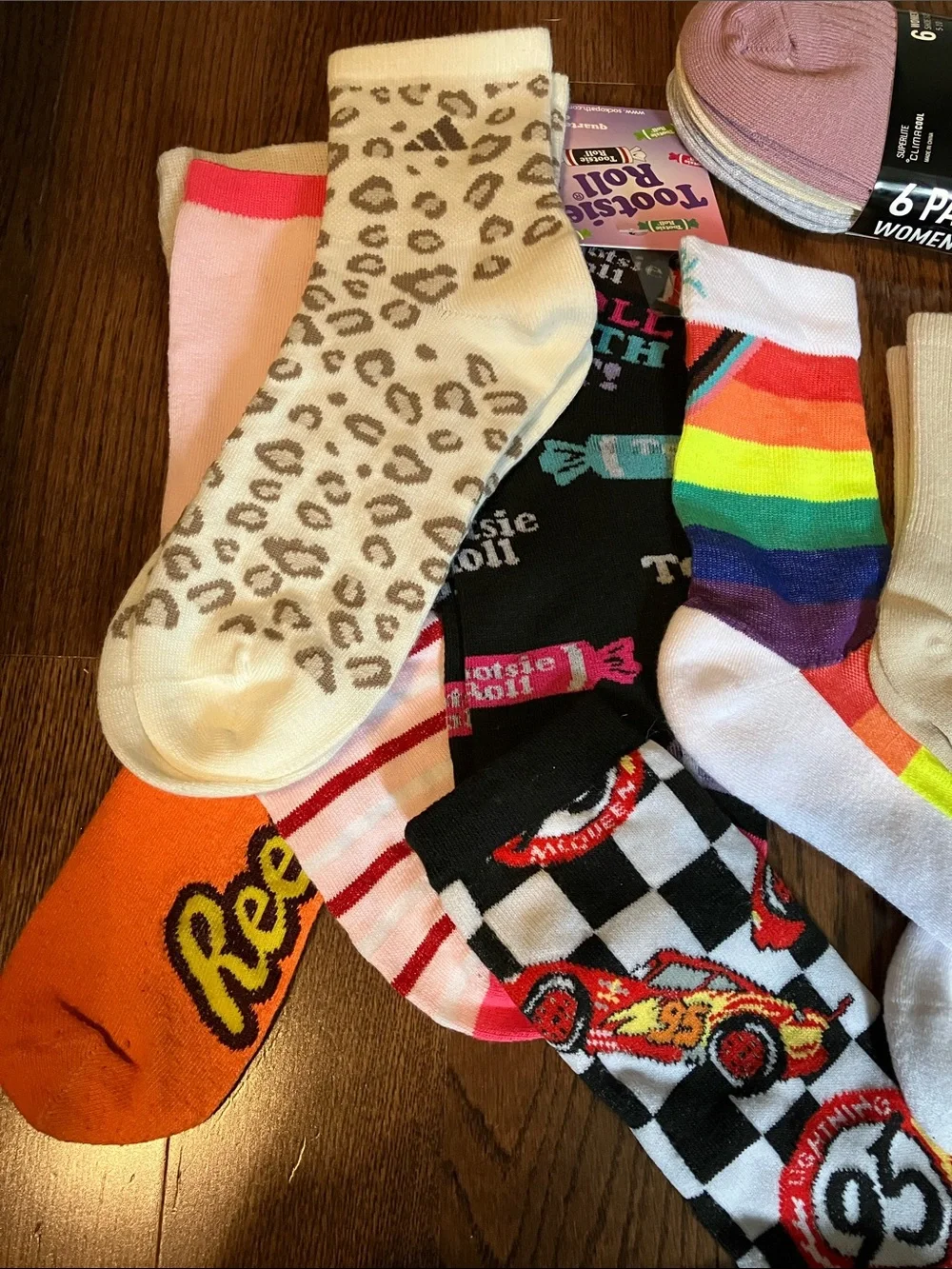 Mixed women/kids Character Socks Bundle( Barbie/balega/adidas/race-car/love)